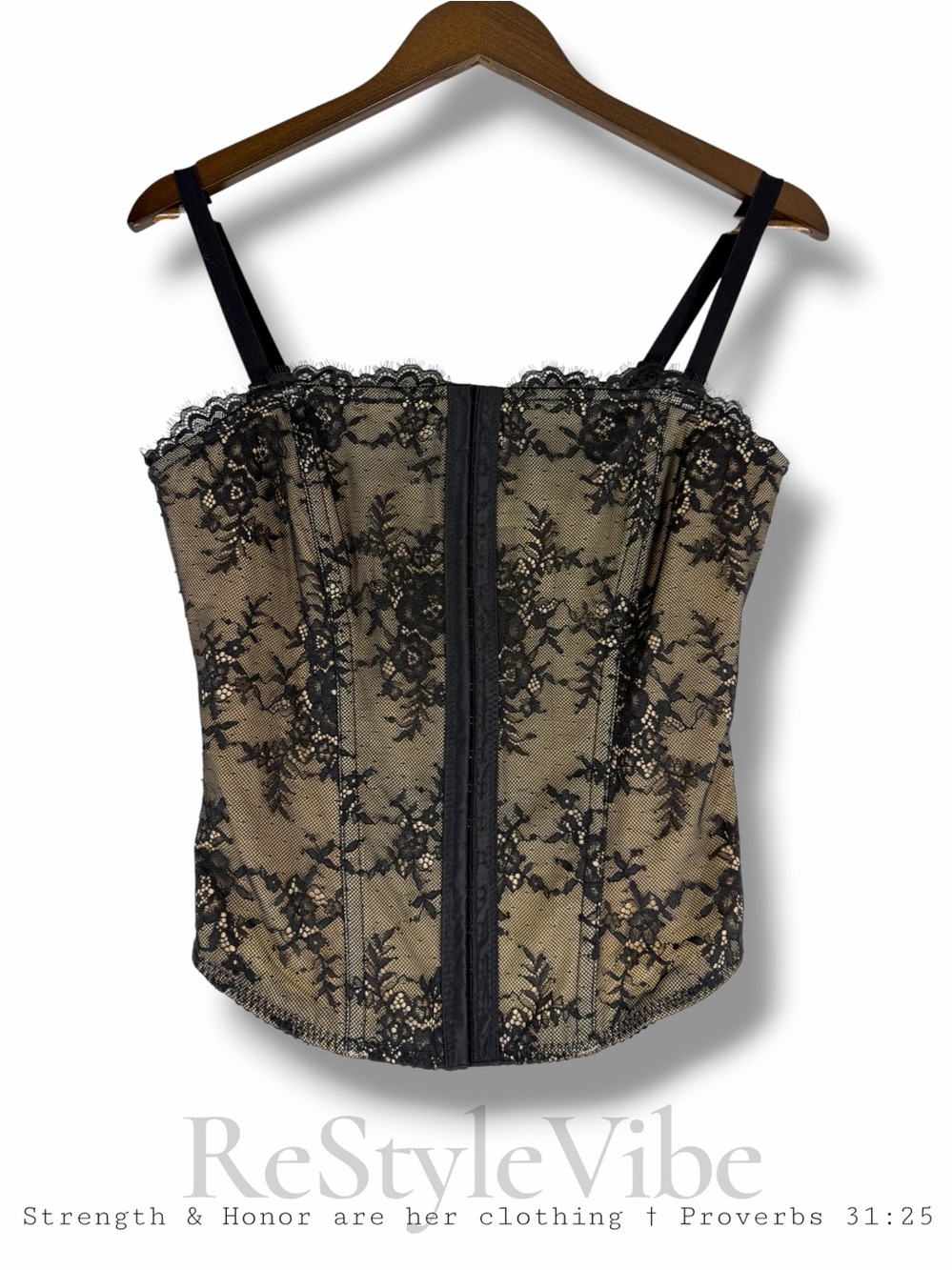 POPILUSH Women’s Size L Top Corset NWT Lace Detailing Adjustable Straps Stretch